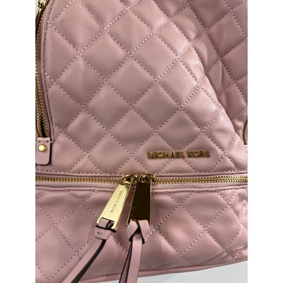 Michael Kors Quilted Pink Backpack Adjustable Gold Hardware Dust Bag - Picture 2 of 8